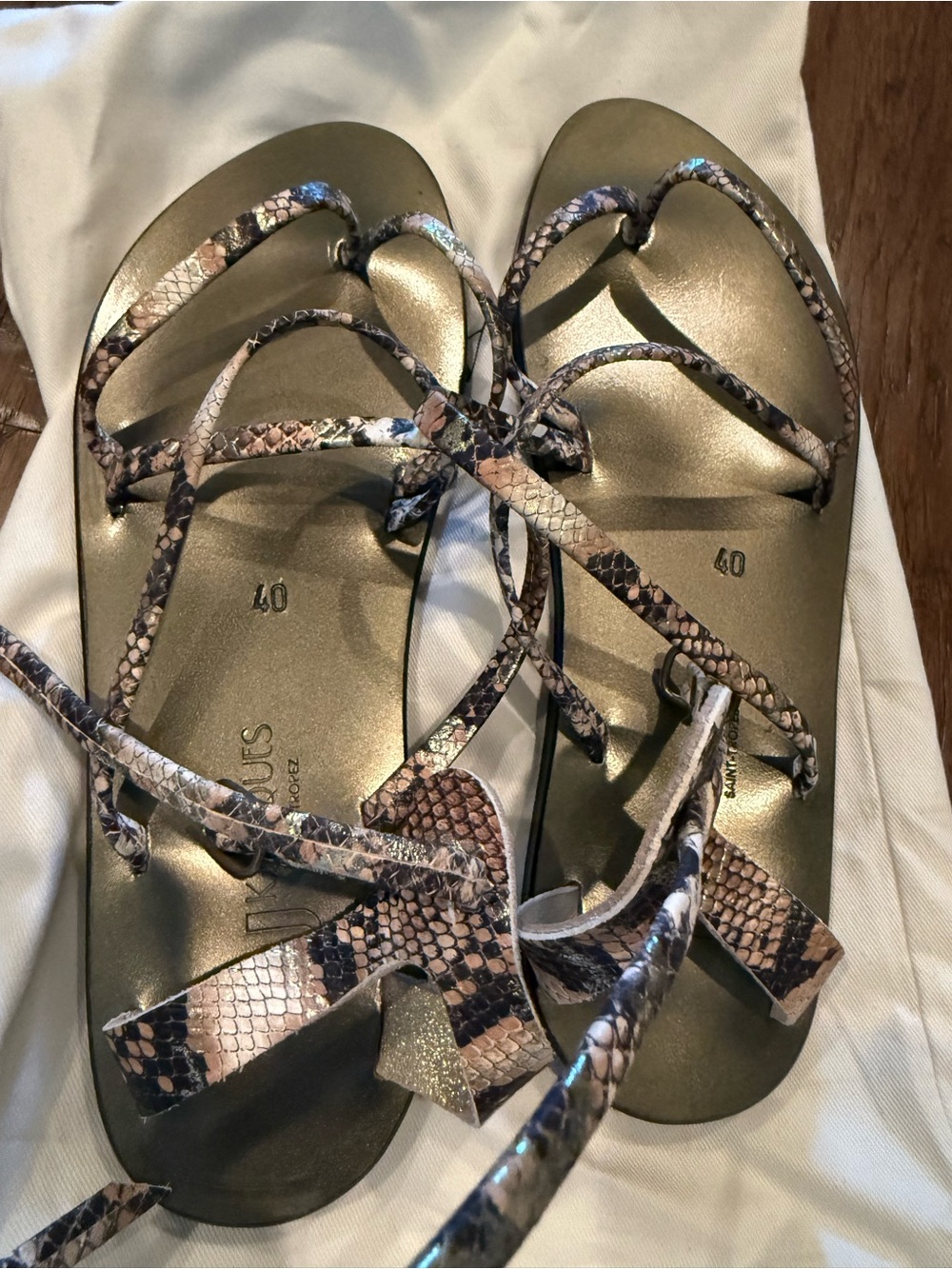 KJacques Strappy Snake-Print Epicure Lace-Up Sandals in Snakeskin - Size 40 NEW